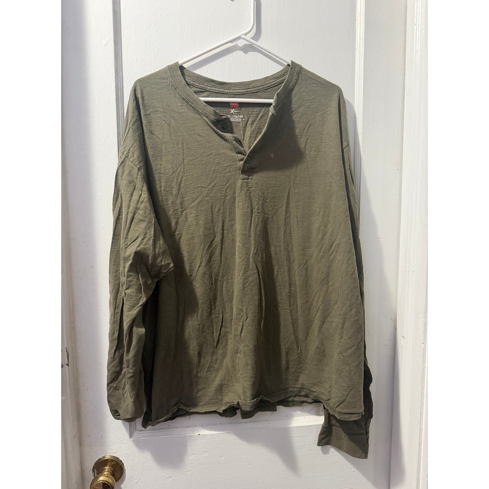 Hanes X-Temp Olive Green Long Sleeve Henley Shirt Mens 3XL Performance Top
